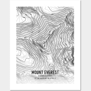 Mount Everest Topographic Map White and Black Posters and Art